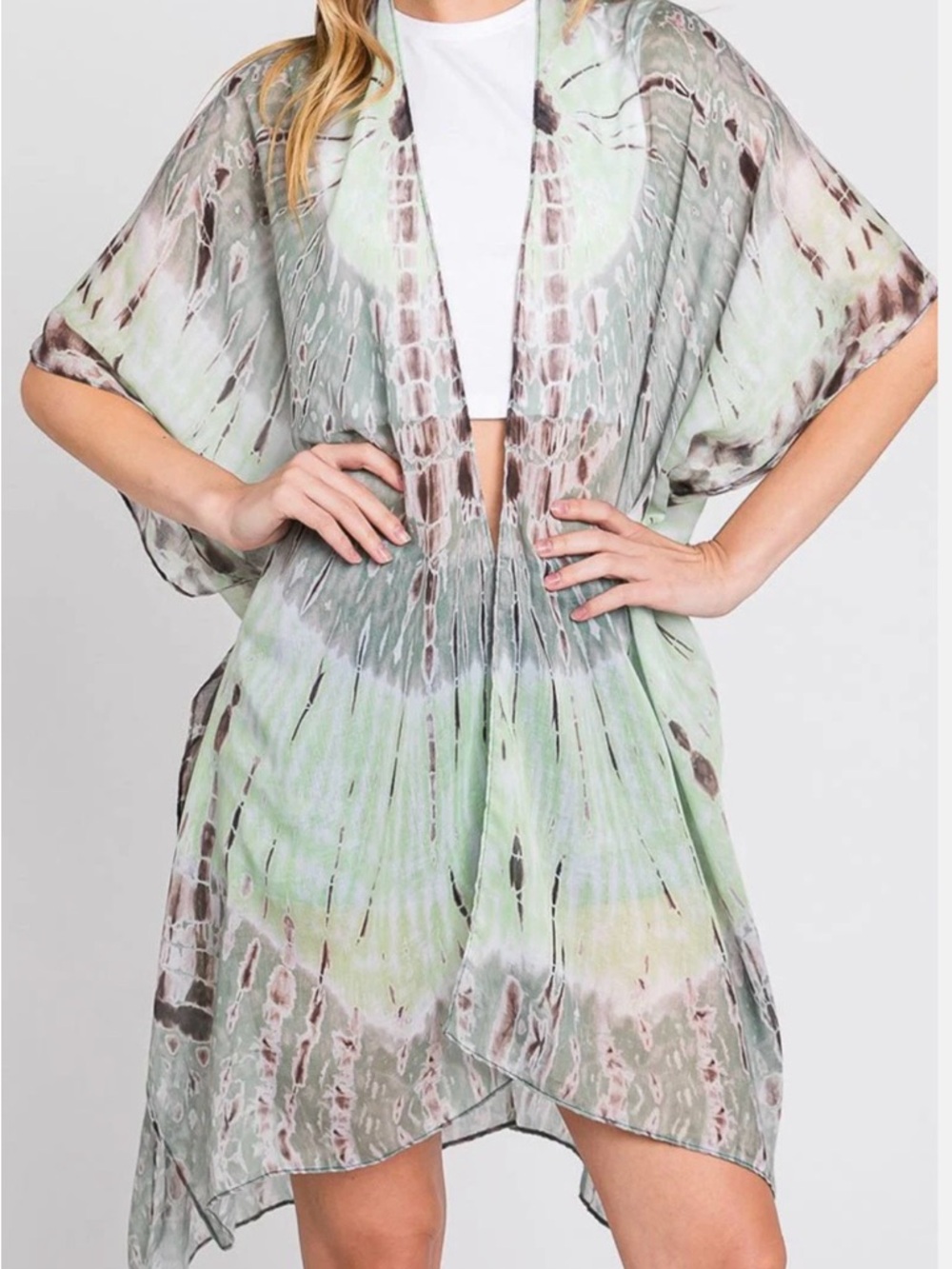 Kimono scarf wrap  or Cover-Up - green tie dye